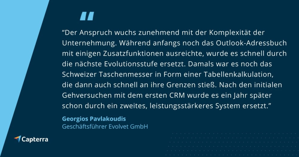Evolvet Case - Capterra Gartner CRM - Zitat